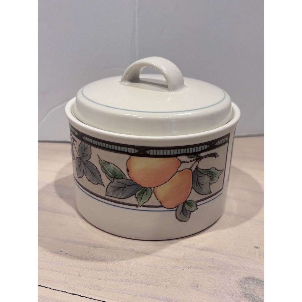 Mikasa Intaglio Garden Harvest CAC29 Covered Sugar Bowl with Lid Fruit Pattern